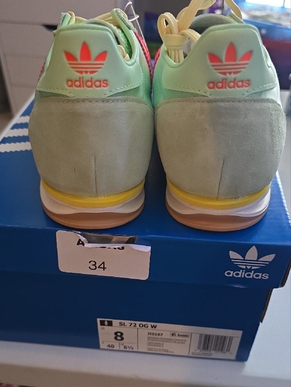adidas Mint Green Sneakers with Neon Coral Stripes - Picture 2 of 5